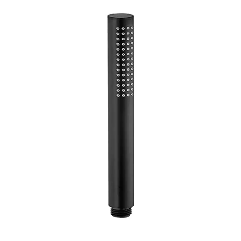 Schwarze Stab-Handbrause von Kludi mit durchgehendem schlanken Design und Düsenanordnung auf einer Seite. Gewindeanschluss am unteren Ende.